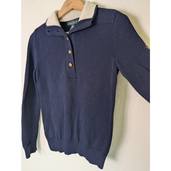 Ralph Lauren Jeans Co Navy Gold Button Collar Logo Sweater Women S Nautical Prep - Picture 3 of 11